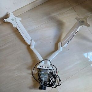 Dual Monitor Mount Arm - White Adjustable Desk Clamp